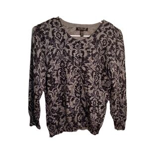 Top Knits Cardigan Sweater Silver Sparkle Black Paisley